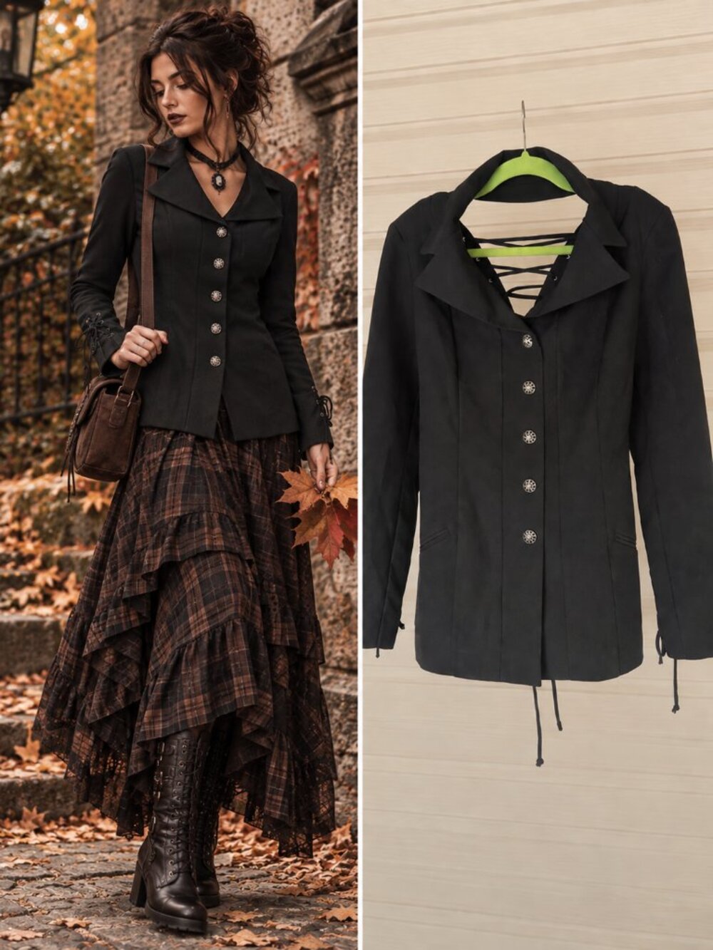Le Chateau Black Stretch Tailored Blazer Lace Up Back Sleeves Whimsigoth M